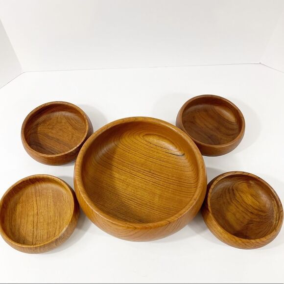 Monkey pod Wood Salad bowl with matching serving bowls - Picture 1 of 5